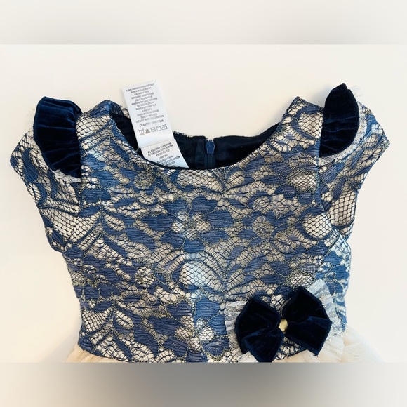 Biscotti Navy and Lace Champagne Tulle Dress with Bow, Girls 2T - Like New - Picture 5 of 8